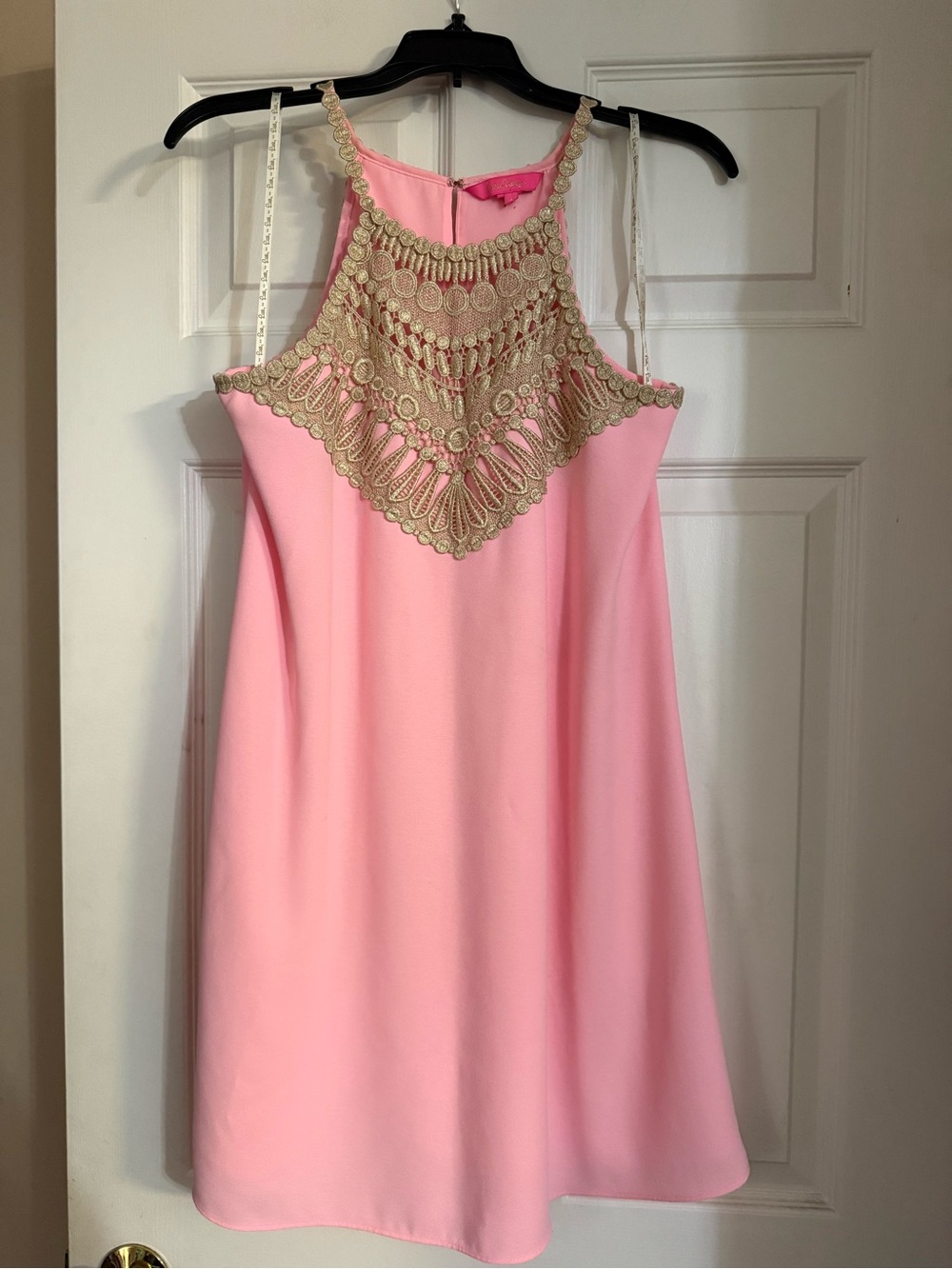 Lilly Pulitzer Pink Dress with Gold Crochet Detailing